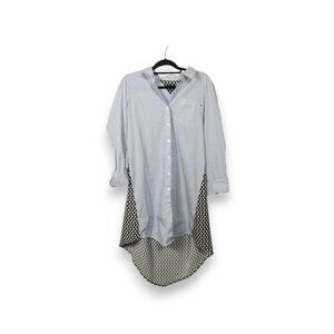 Tommy Hilfiger Striped and  Floral Print Collared T-Shirt Dress L Modern Casual